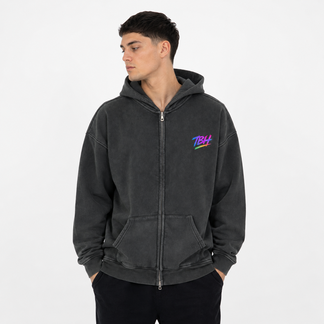 Snow Washed TBH Zip-Through Fleece Hoodie