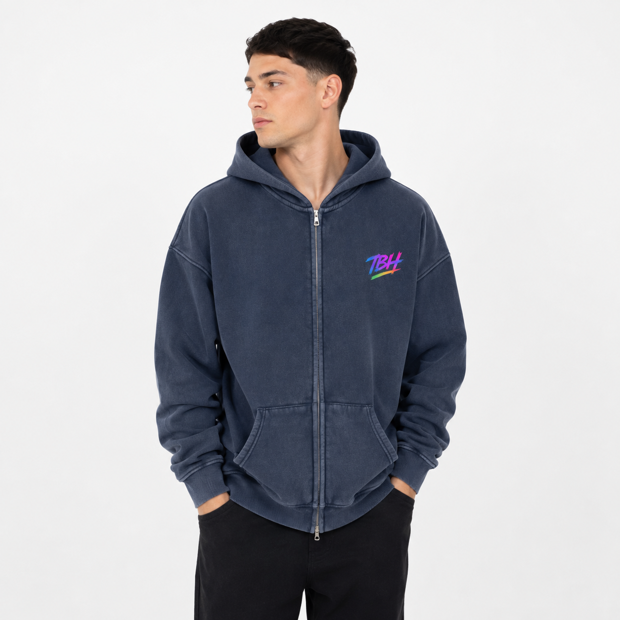 Snow Washed TBH Zip-Through Fleece Hoodie